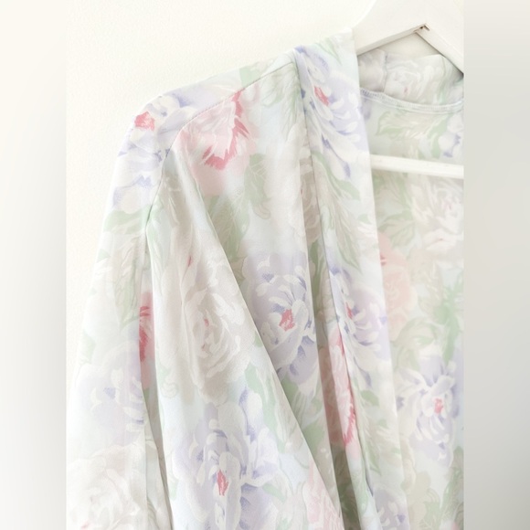 Vintage Floral Sheer Robe - Knee Length, Short Sleeve- Size Medium - Picture 7 of 7